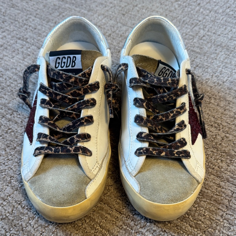 Golden Goose GGDB Leather Sneakers with Burgundy Star